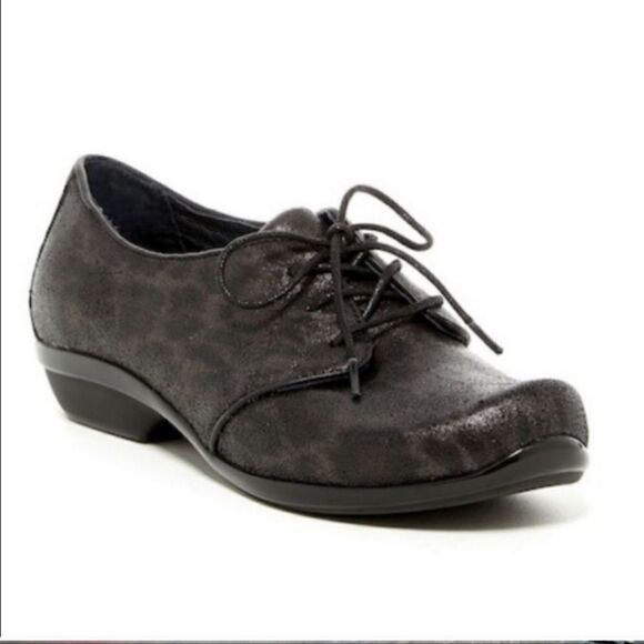 Dansko Black & Brown Leather Animal Print Oxfords Size 38 7/7.5 B35 - Picture 1 of 11